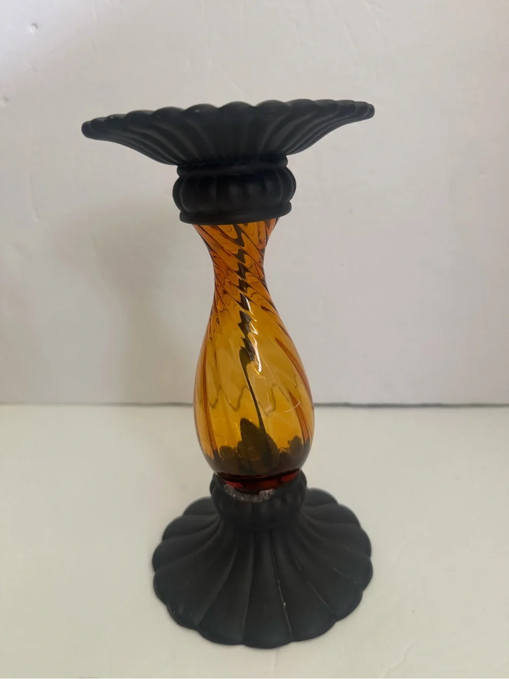 PartyLite Pair Amber Glass Candleholders with Black Bases 8” - Picture 10 of 16